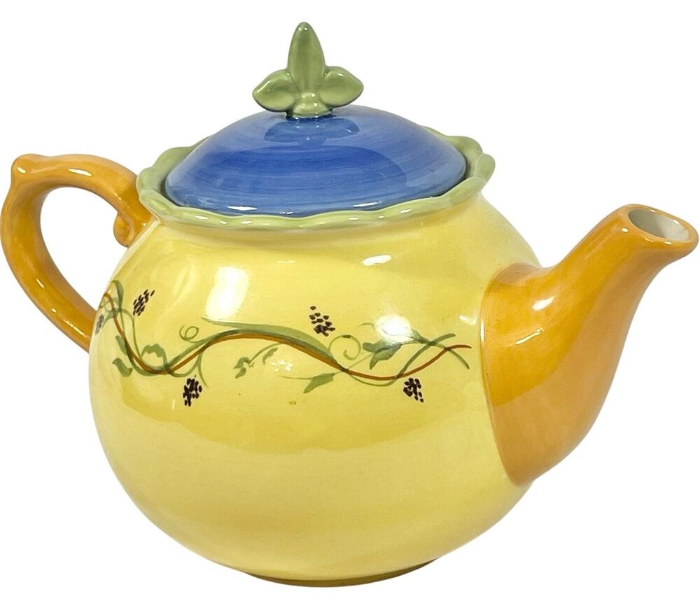 Pfaltzgraff Pistoulet Ceramic Teapot 8 Cup Yellow Blue Orange Lid - Picture 1 of 10